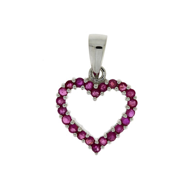 Natural Ruby Heart Love Pendant in 10KT White Gold