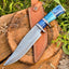 Custom 14-Inch Damascus Steel Bowie Knife with Colored Bone Handle & Leather Sheath | KBS Knives - Korvel