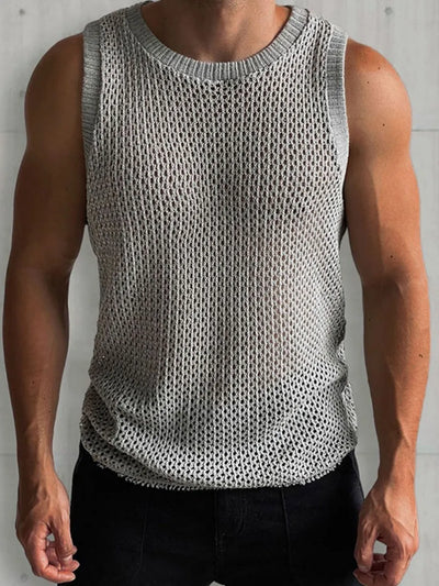 Débardeur en tricot sans manches à col rond pour homme