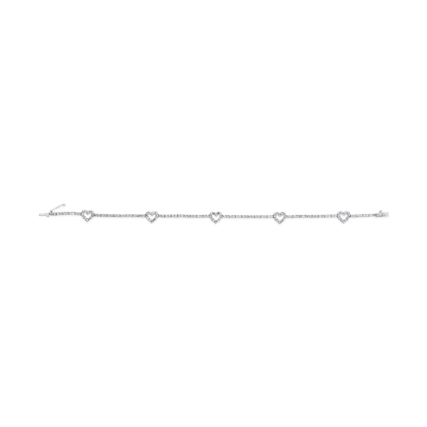Pulsera de Estación de Corazón de Diamante de Oro Blanco de 14K - 1.5 Cttw