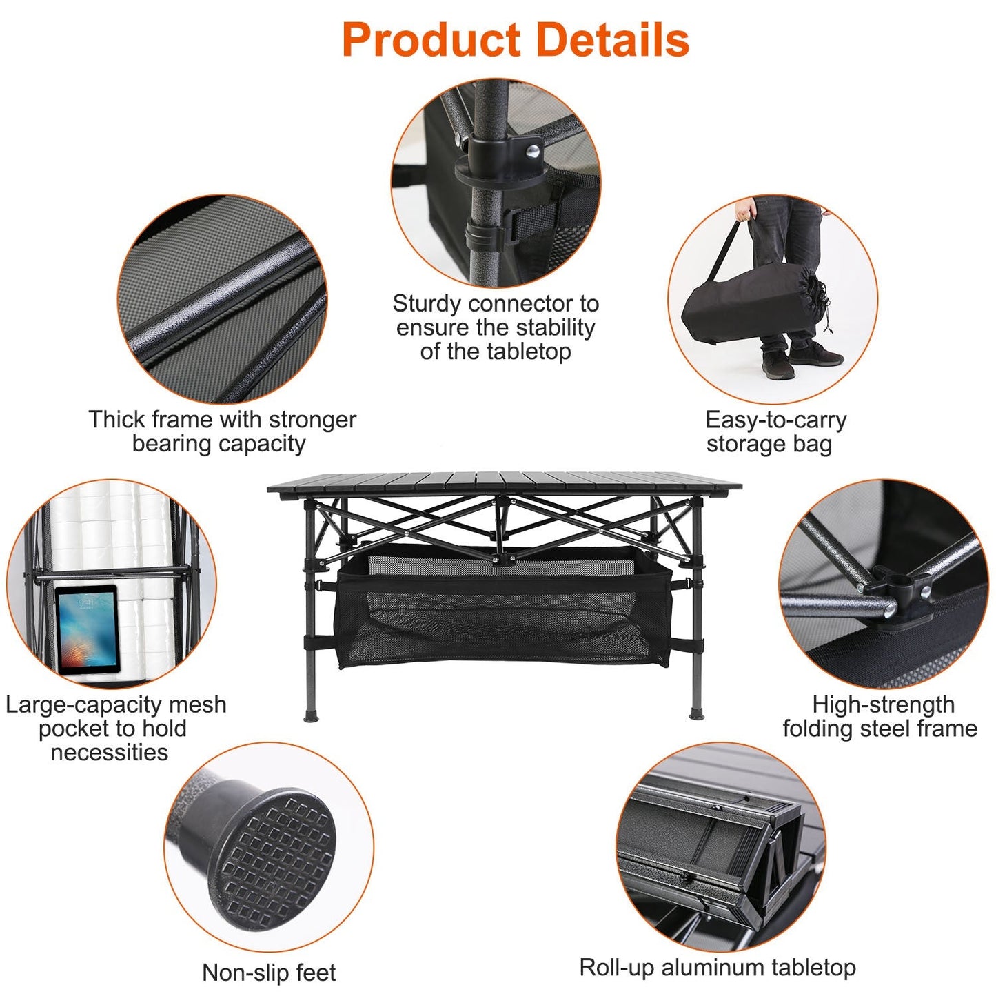 Mesa de Camping Plegable GBruno - Mesa Portátil para Exterior