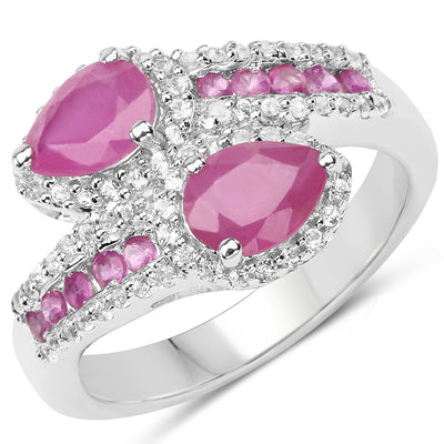 Elegant 2.43 Carat Ruby and White Topaz Sterling Silver Ring