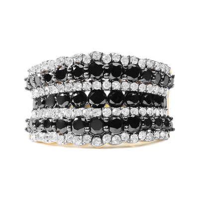 Bague en Argent Sterling Plaqué Or Jaune 14K avec Diamants Multi Rang - Taille 7