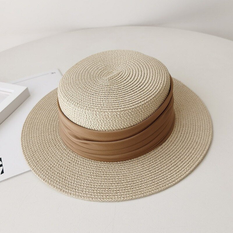 Flat Straw Hat - French Woven Top for Beach Vacations