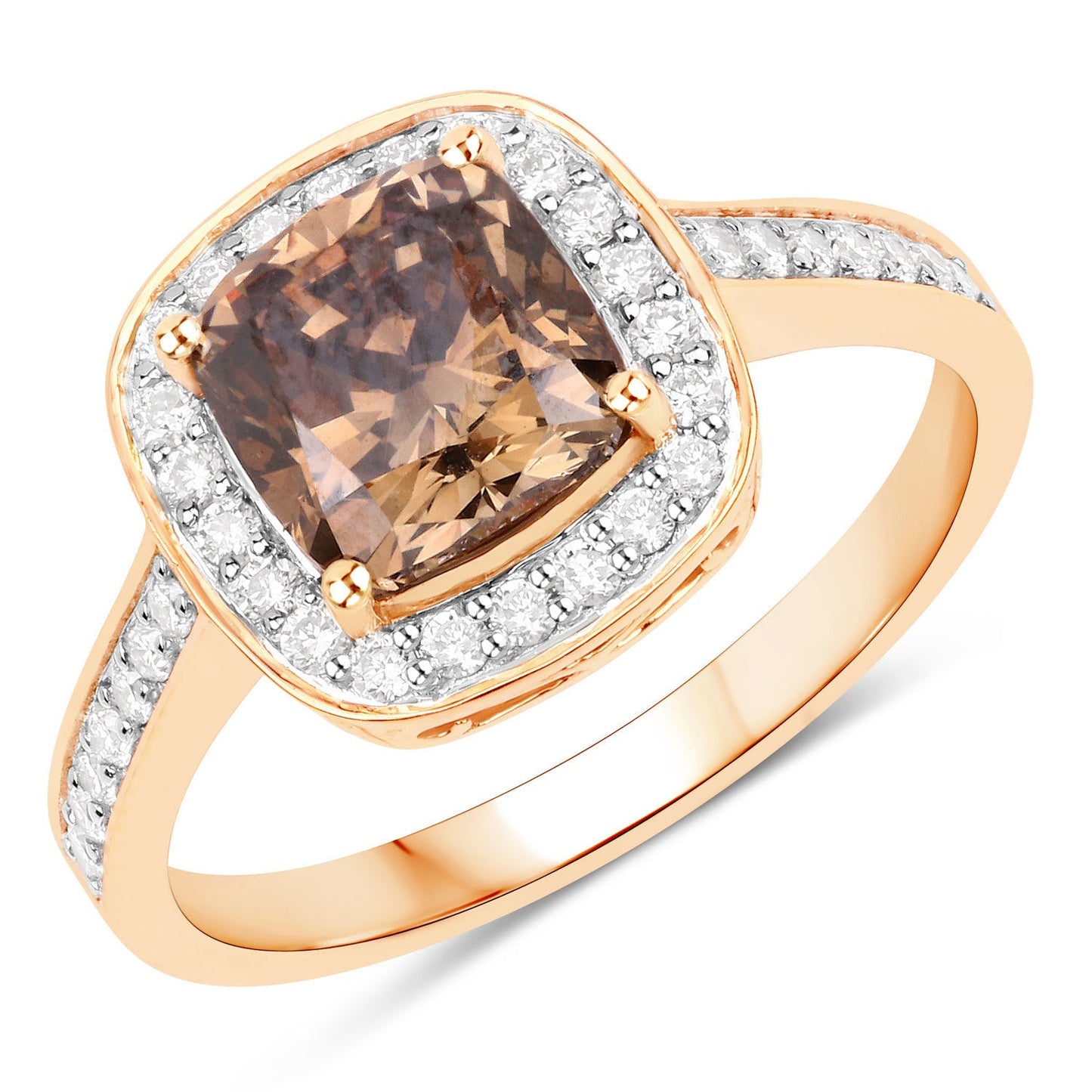 IGI Certified 2.19 Carat Brown Diamond & White Diamond 18K Gold Ring