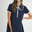 Ruffle Trimmed Collar Fine Knit Mini Dress for Women