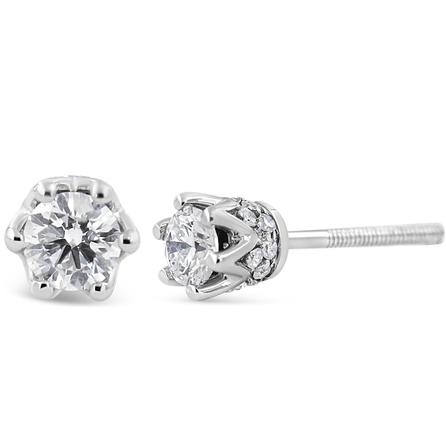 Pendientes de diamantes en forma de corona de oro blanco de 14 quilates - 1/2 Cttw
