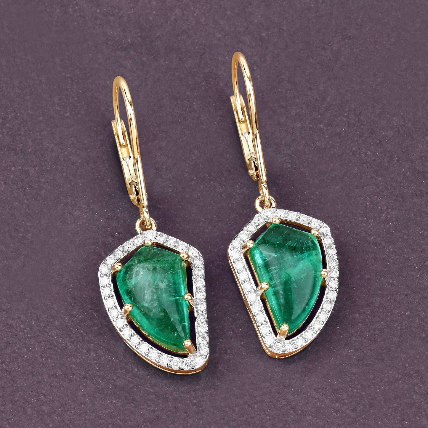 Boucles d'oreilles en or 14K avec émeraudes colombiennes et diamants de 7,56 carats