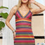 Vestido Mini de Cuello en V a Rayas Contrastantes - Esencial Elegante de Verano