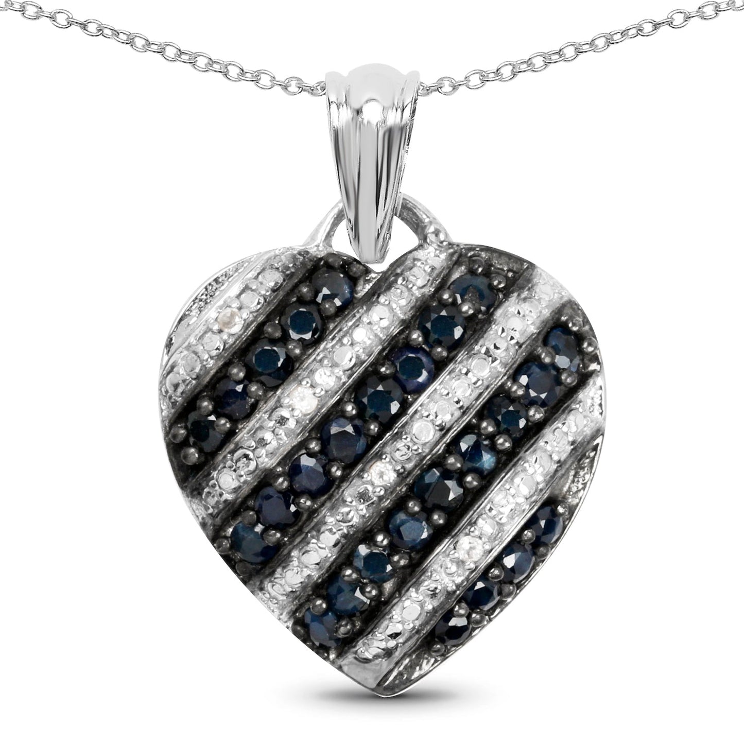 1.55 Carat Genuine Blue Sapphire & White Topaz Pendant in Sterling Silver