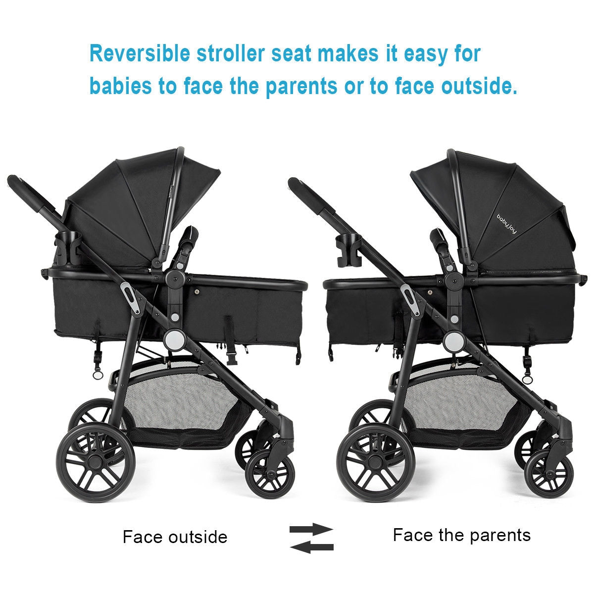 2-in-1 Foldable Pushchair for Newborns and Infants - Black