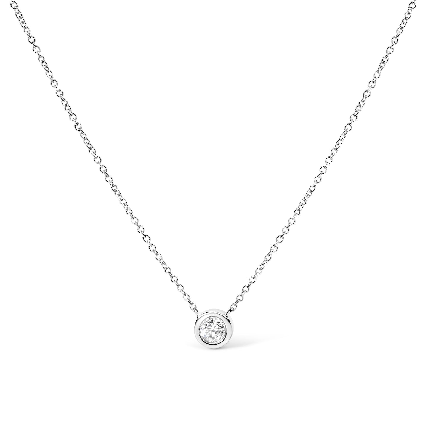 Collier Pendentif Solitaire en Diamant Monté en Bézel en Or Blanc 10K
