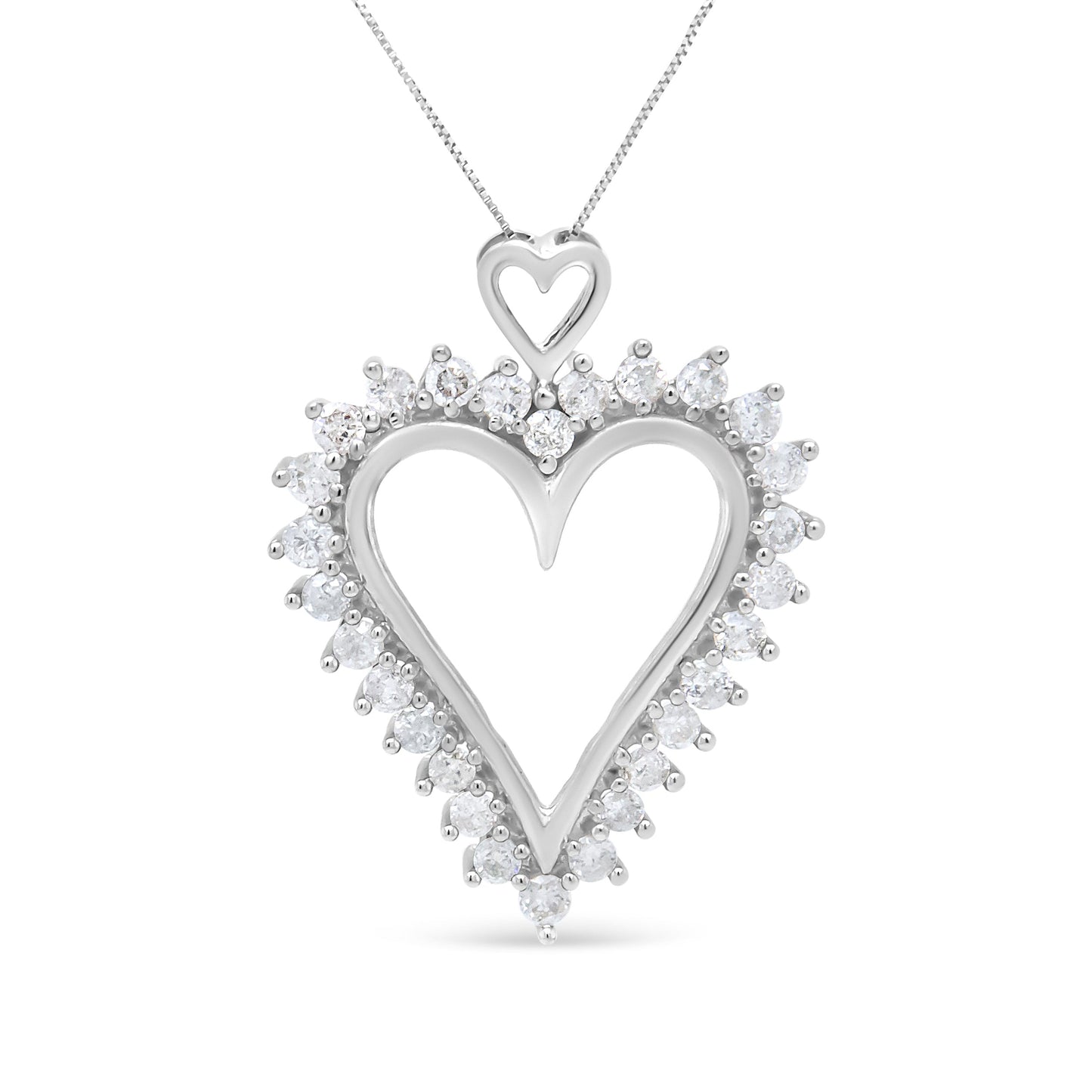 Collier Pendentif Cœur Ouvert en Argent Sterling .925 avec Diamants Ronds
