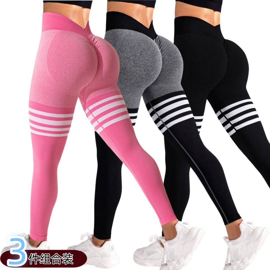 High Waist Striped Outdoor Sports Tights for Women
