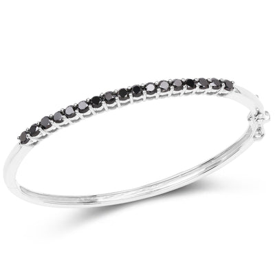 Brazalete de plata esterlina .925 con diamante negro genuino de 2.50 quilates