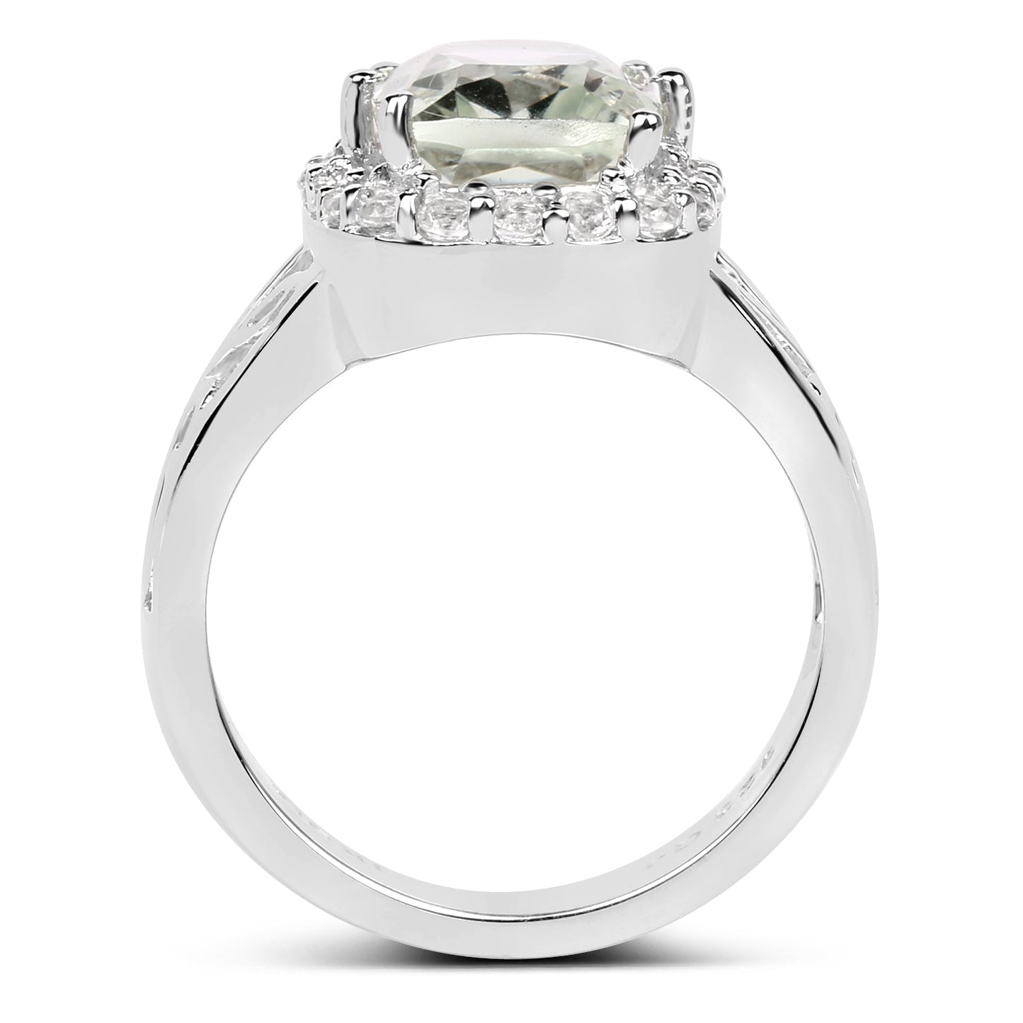 3.94 Carat Green Amethyst & White Topaz Sterling Silver Ring