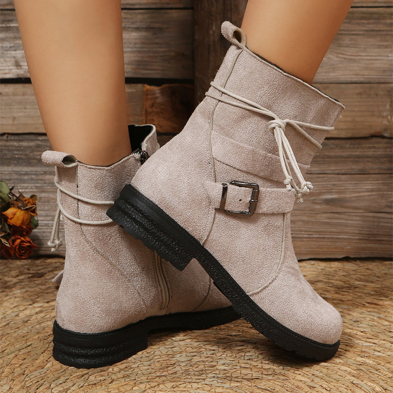 Bottines à boucle rétro décontractées à bout rond pour femmes