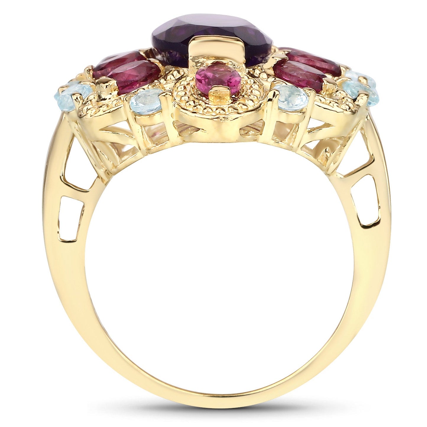 6.80 Carat Genuine Amethyst, Rhodolite & Blue Topaz Sterling Silver Ring