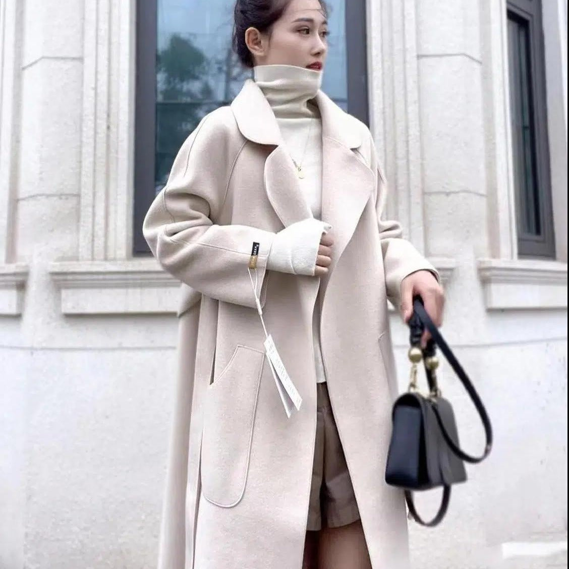 Abrigo de Cashmere Doble Cara de Longitud Media para Mujeres