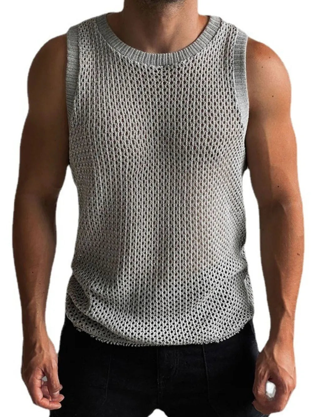 Débardeur en tricot sans manches à col rond pour homme