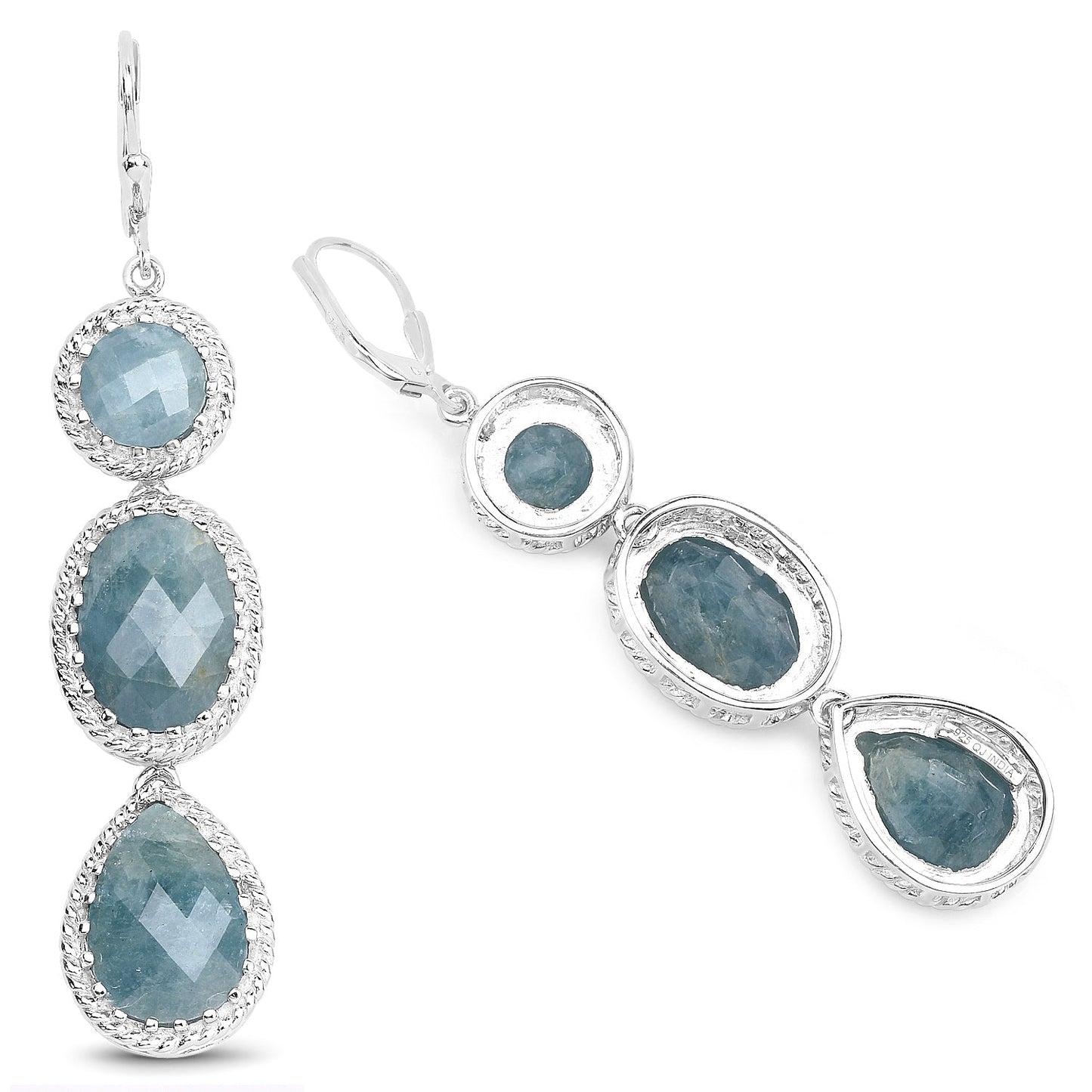 Boucles d'oreilles en argent sterling avec aquamarine laiteux de 21,32 carats