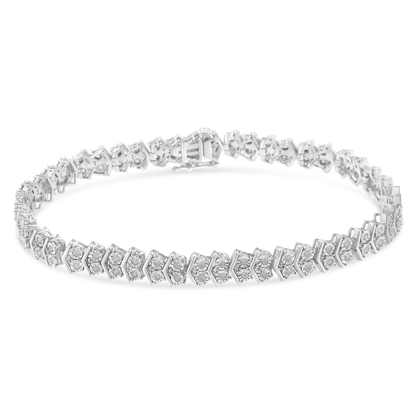 Bracelet de tennis Chevron 2 pierres en argent sterling .925 1,0 Cttw - 7"