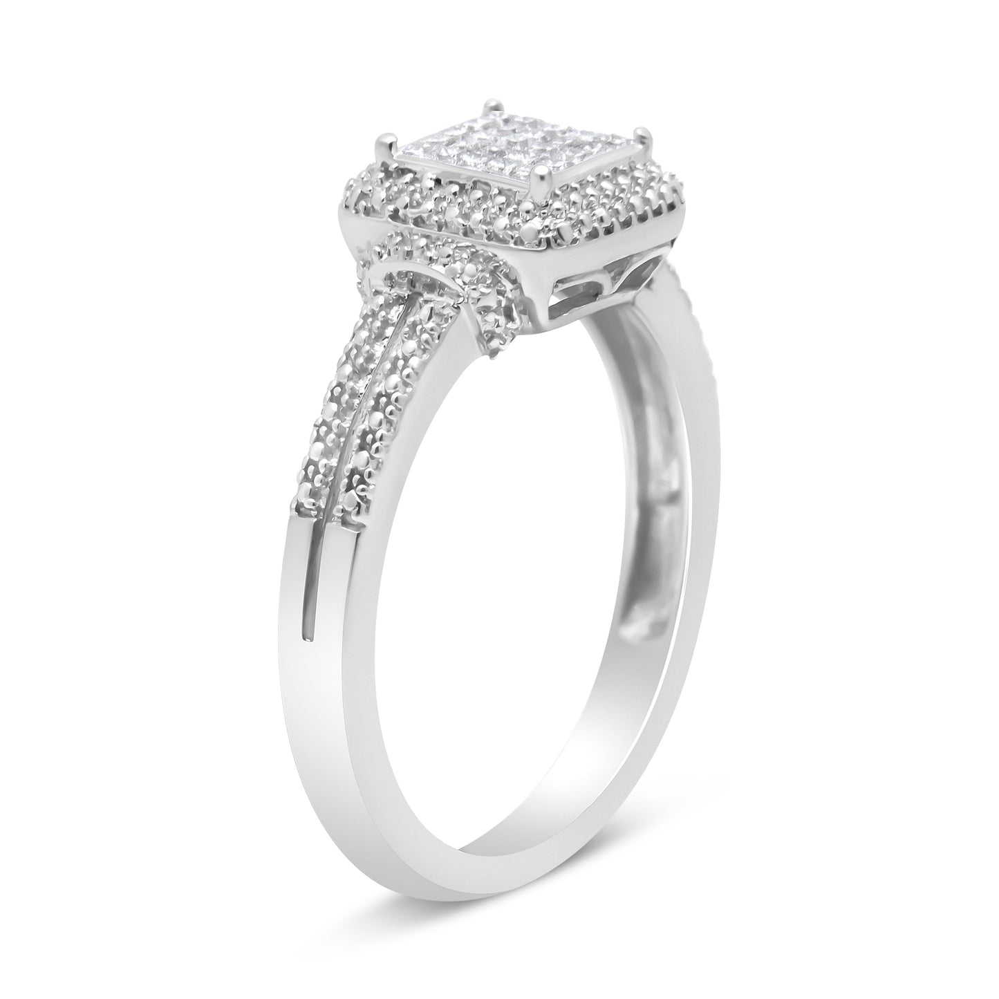 Anillo de diamantes de corte princesa de .925 plata esterlina 1/4 Cttw - Talla 7