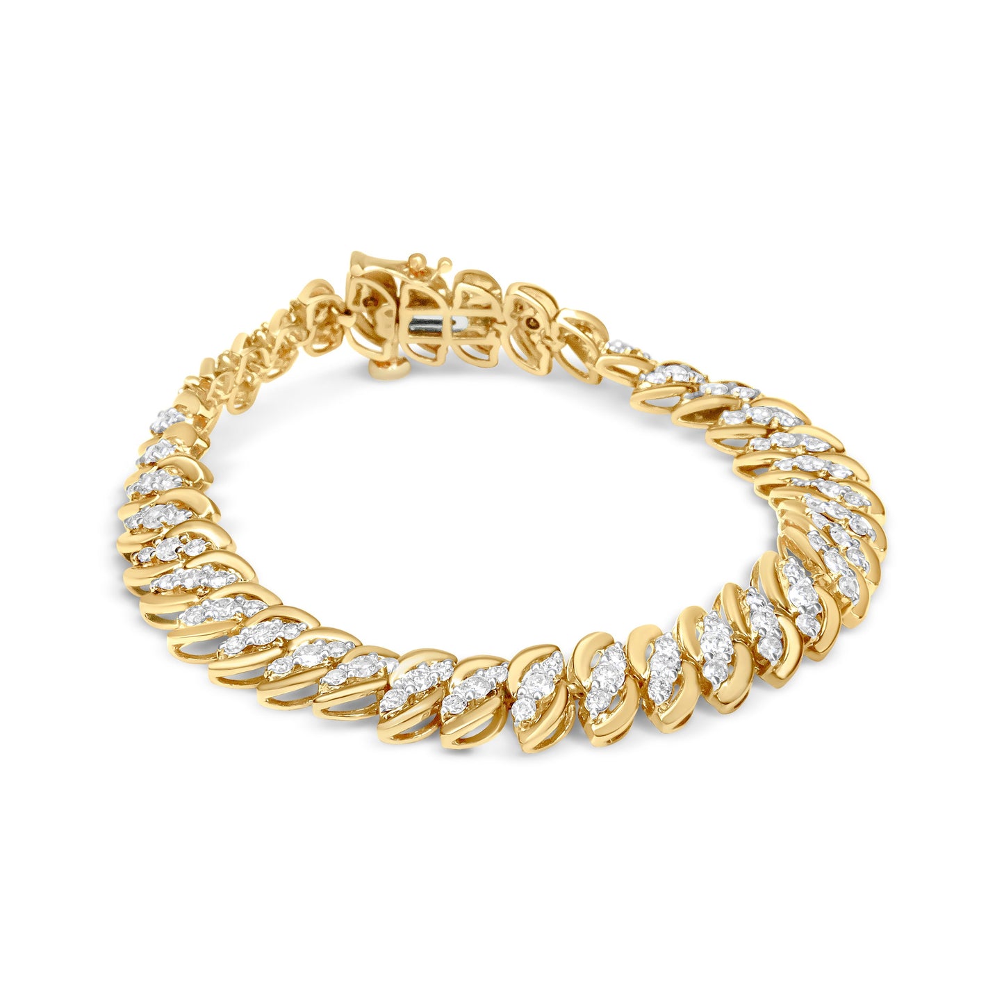 Pulsera Cubana de Doble Fila de Diamantes en Oro Amarillo de 10K - 5.0 Cttw