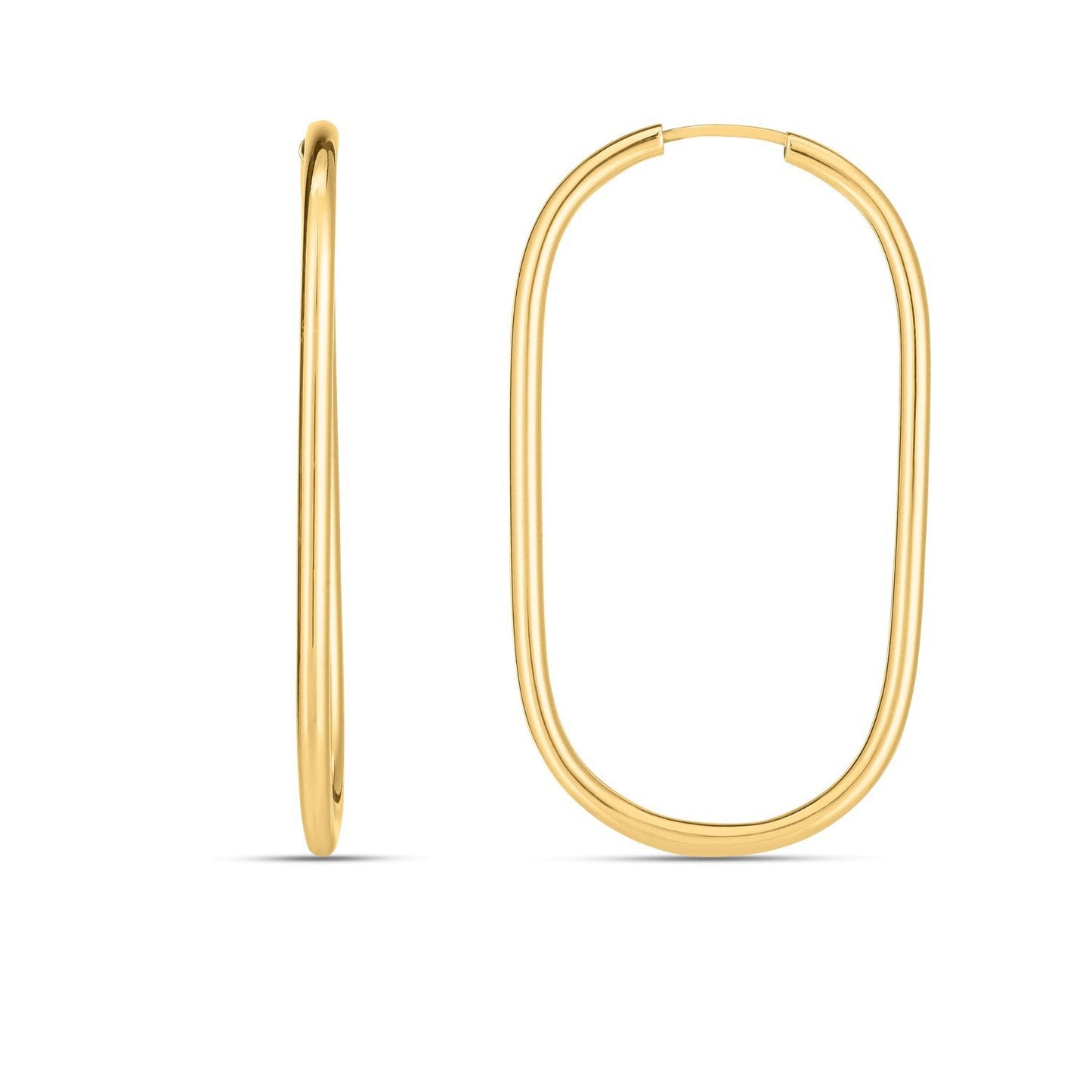 Pendientes de aro grandes de papel clip sin fin de oro amarillo de 14k