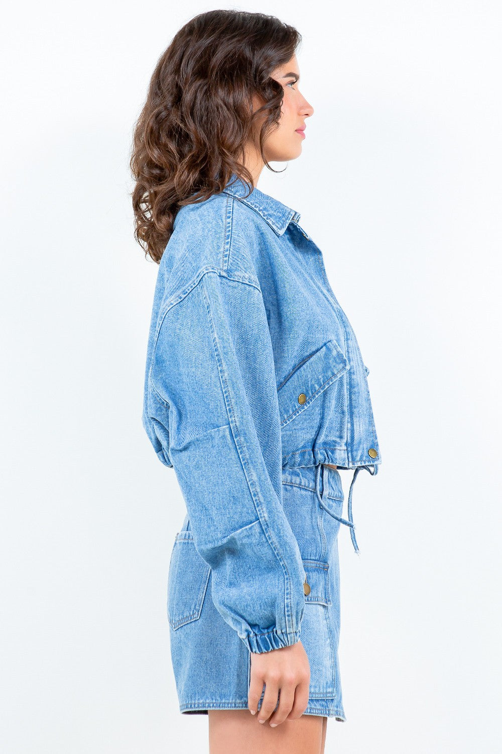American Bazi Adjustable Drawstring Waist Crop Jacket for Women