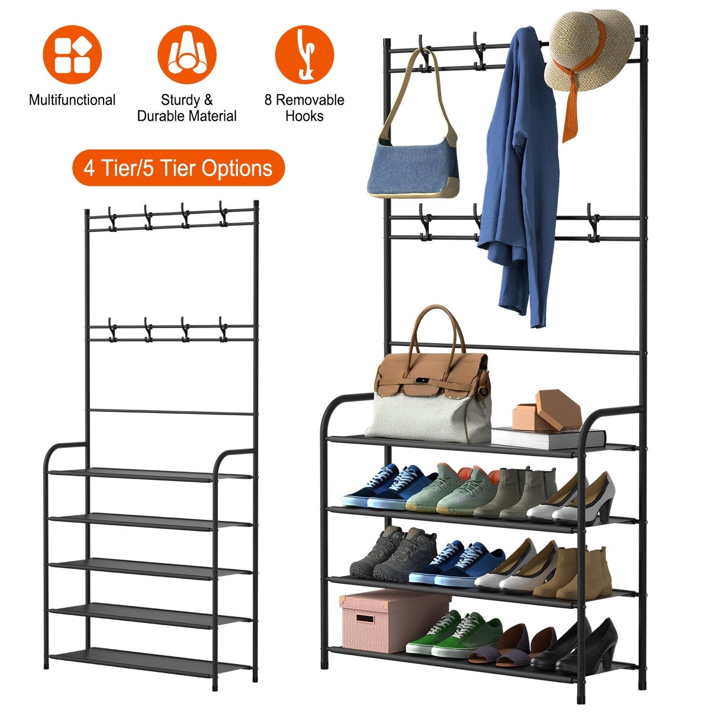 Entryway Coat and Shoe Rack - 4 Tier Freestanding Organizer