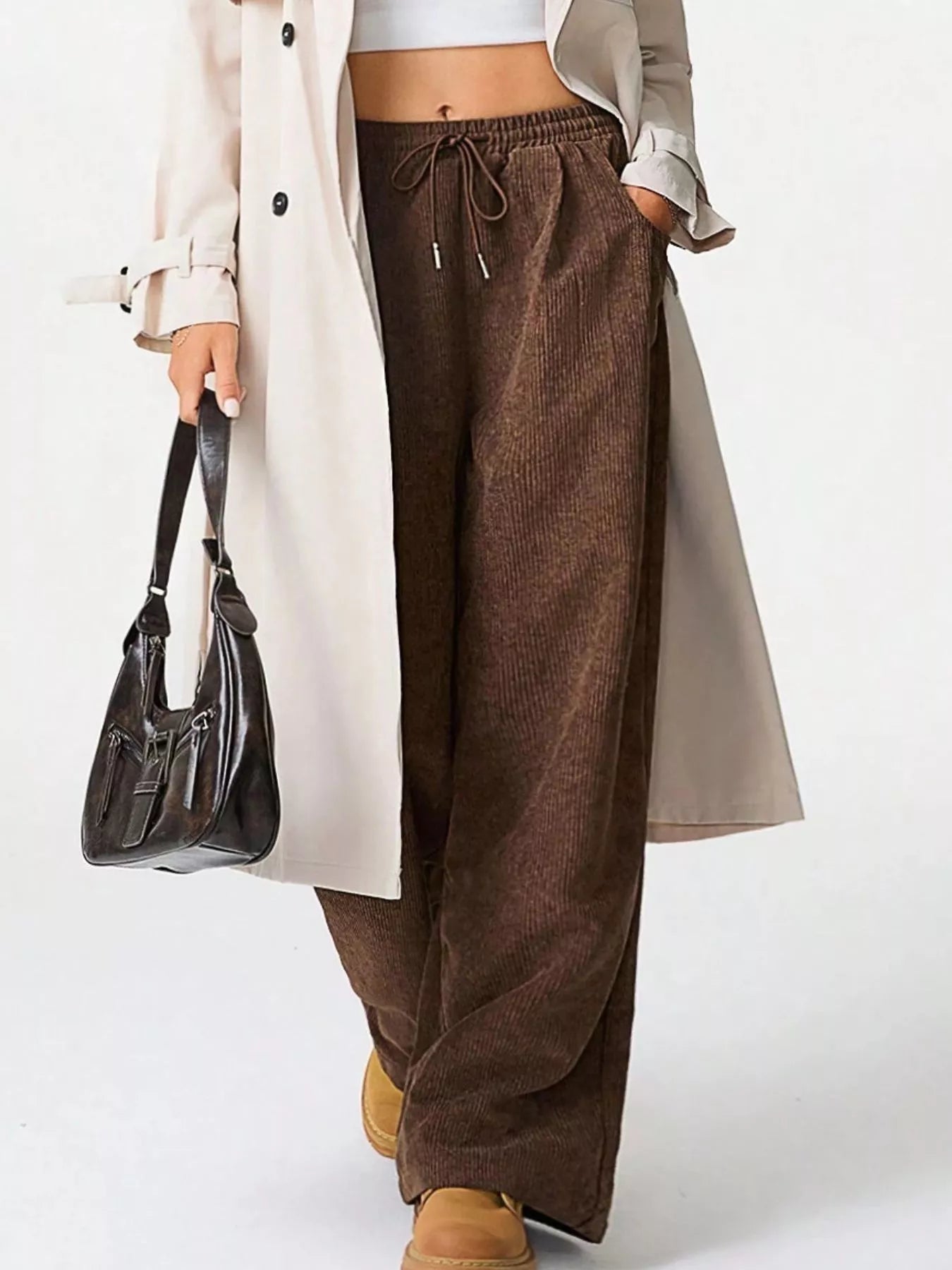 Pantalons en velours côtelé à taille élastique et jambes larges