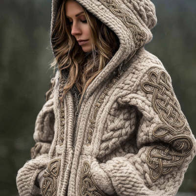 Cardigan à capuche zippé imprimé pour femmes
