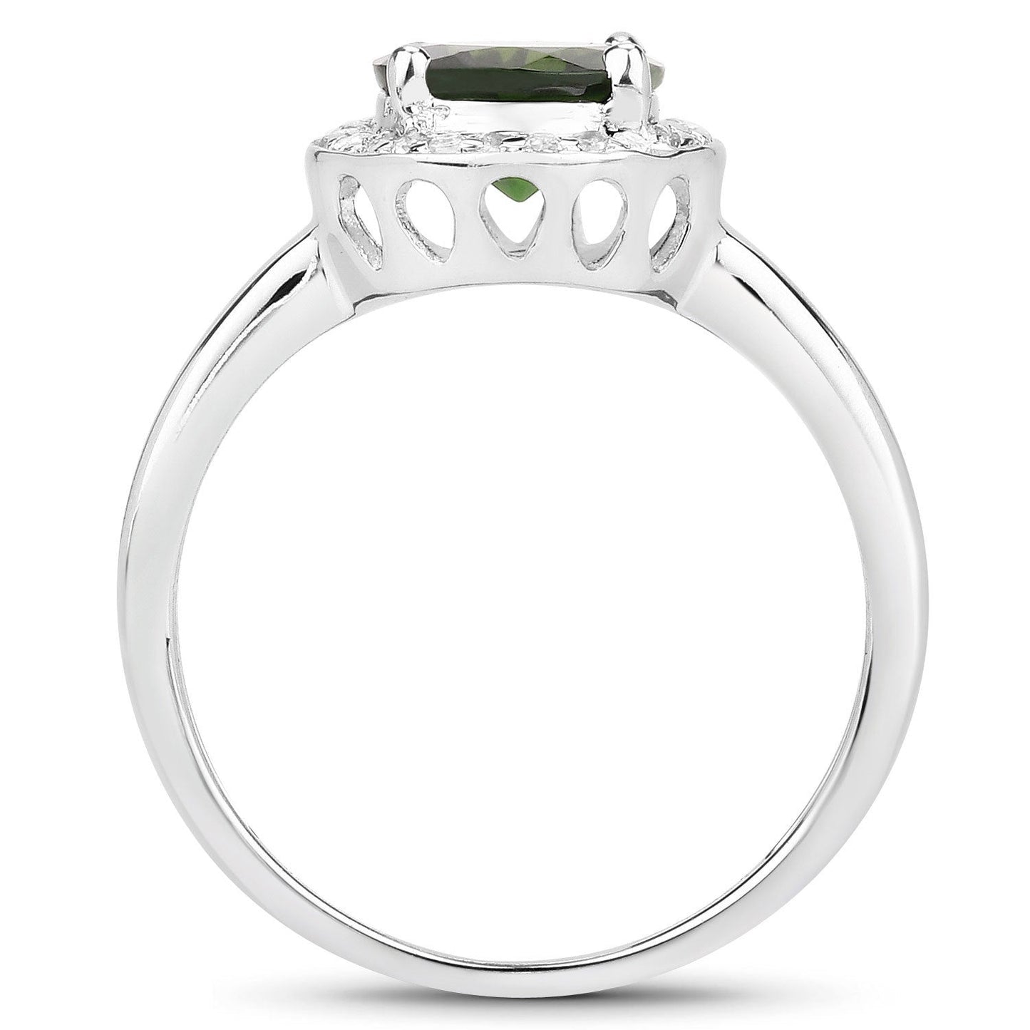 Anillo de Plata Esterlina de 1.90 Quilates en Diopside Cromado y Topacio Blanco