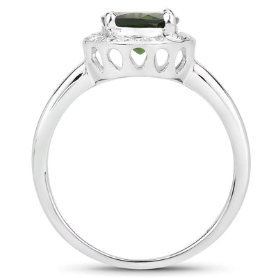 1.90 Carat Chrome Diopside & White Topaz Sterling Silver Ring