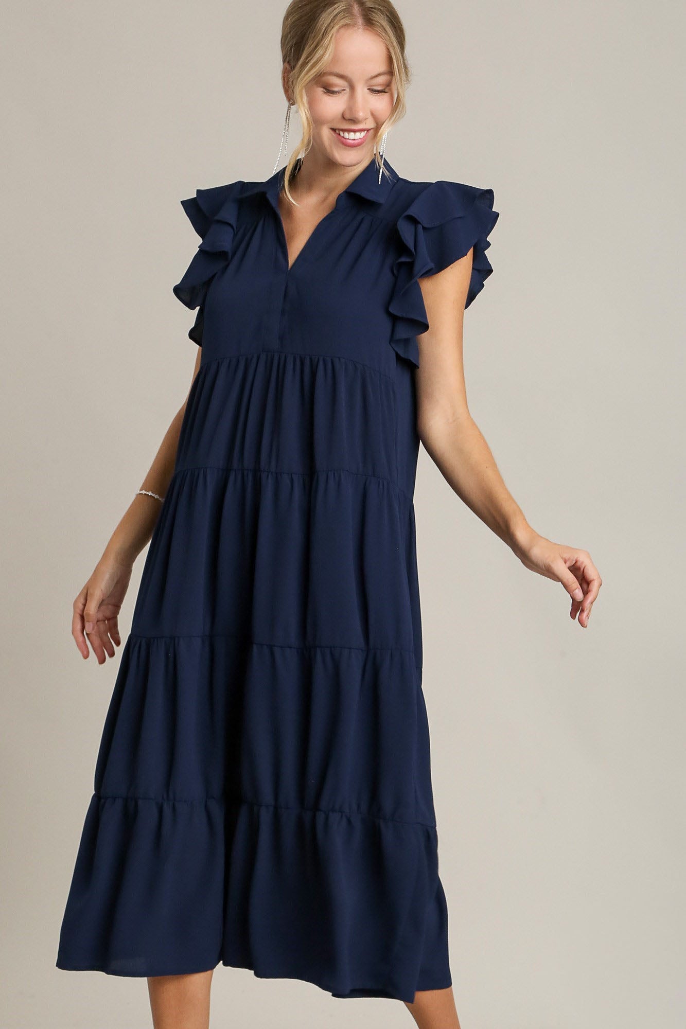 Robe à manches volantées grande taille bleu marine