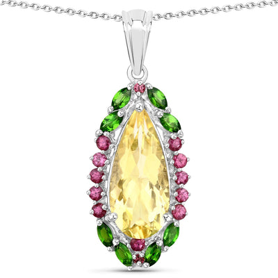 6.19 Carat Genuine Citrine & Garnet .925 Sterling Silver Pendant