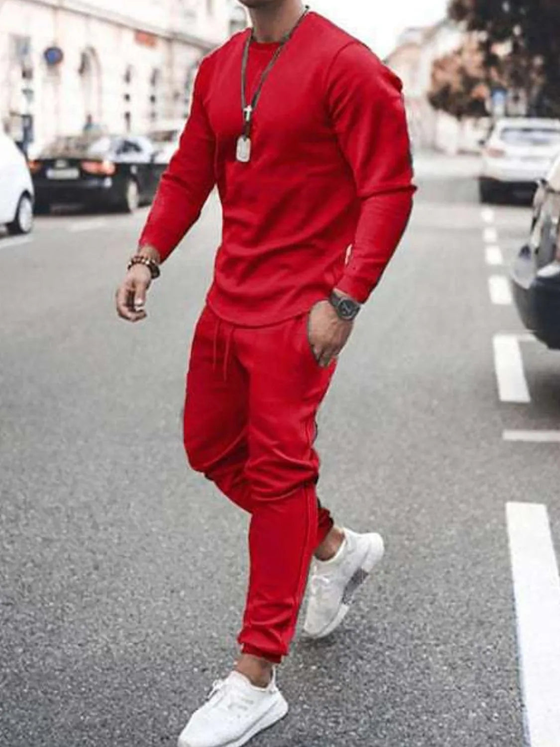 Ensemble haut à col rond à manches longues et pantalon grande taille pour hommes