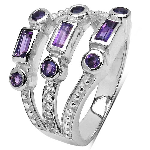 0.87 Carat Amethyst & White Topaz Sterling Silver Ring