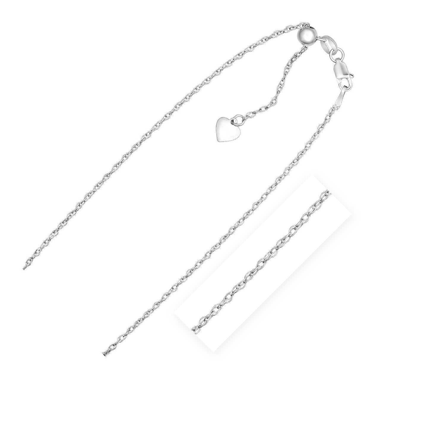 Collar de cadena de cuerda ajustable de plata esterlina de 1.5 mm