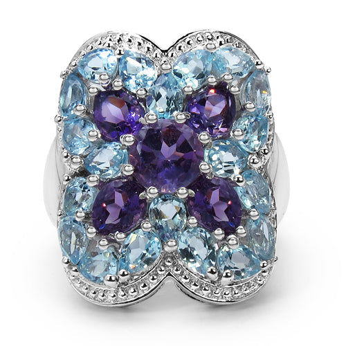 Bague en argent sterling de 5,53 carats avec améthyste et topaze bleue
