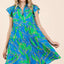 Robe Mini à Manches Volantes Imprimée Feuilles d'Été