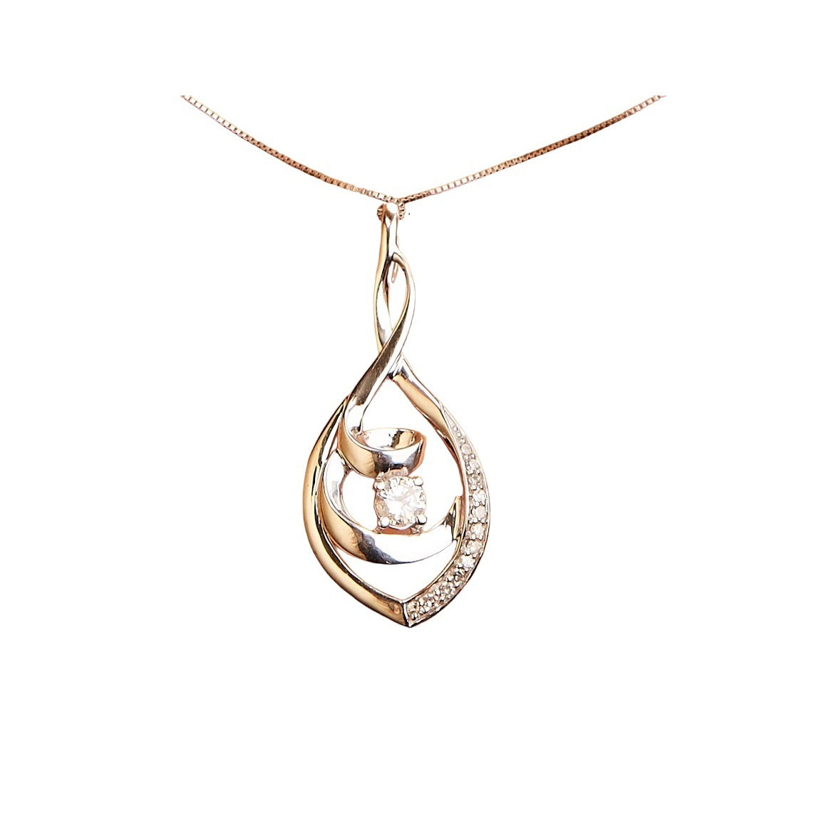 Collar de Pendiente de Espiral de Diamante en Oro Blanco de 10K
