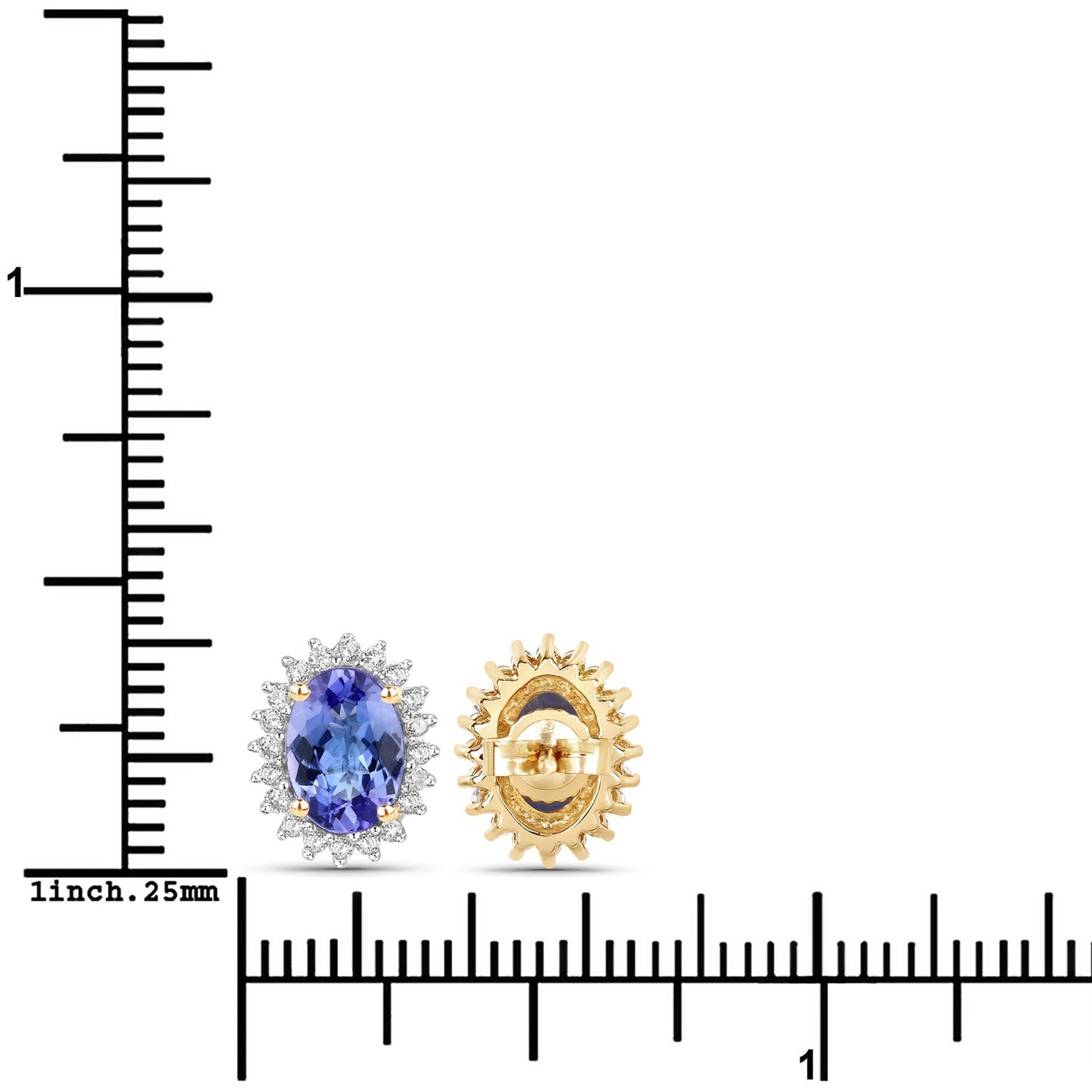 Boucles d'oreilles en tanzanite véritable de 1,71 carat et diamants blancs en or jaune 14K