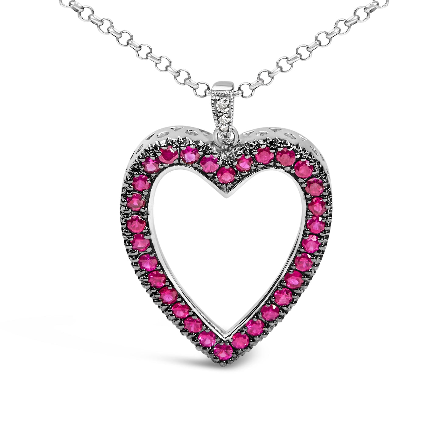 Collar con Colgante Abierto de Corazón de Rubí y Diamante de 18K
