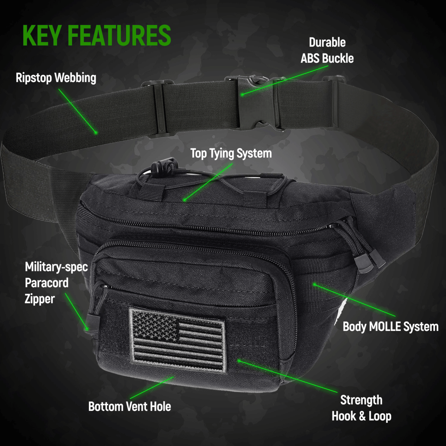 Bolsa de Cintura Táctica para Caza XGear con Parche de Bandera de EE. UU.