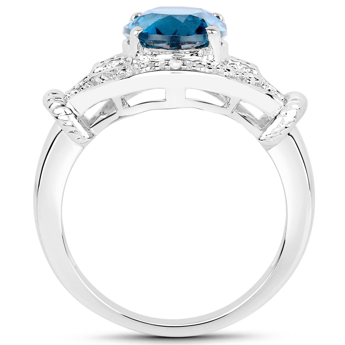 Anillo de Topacio Azul Londres de 3.26 Quilates y Diamante Blanco en Plata de Ley