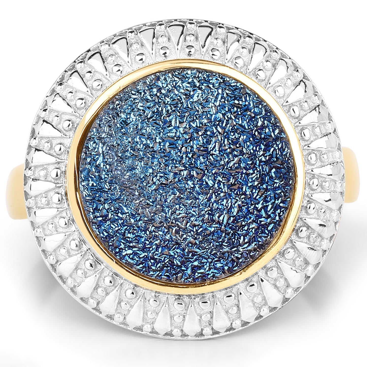 Bague de fiançailles en argent sterling avec drusy bleu cobalt de 4,90 carats
