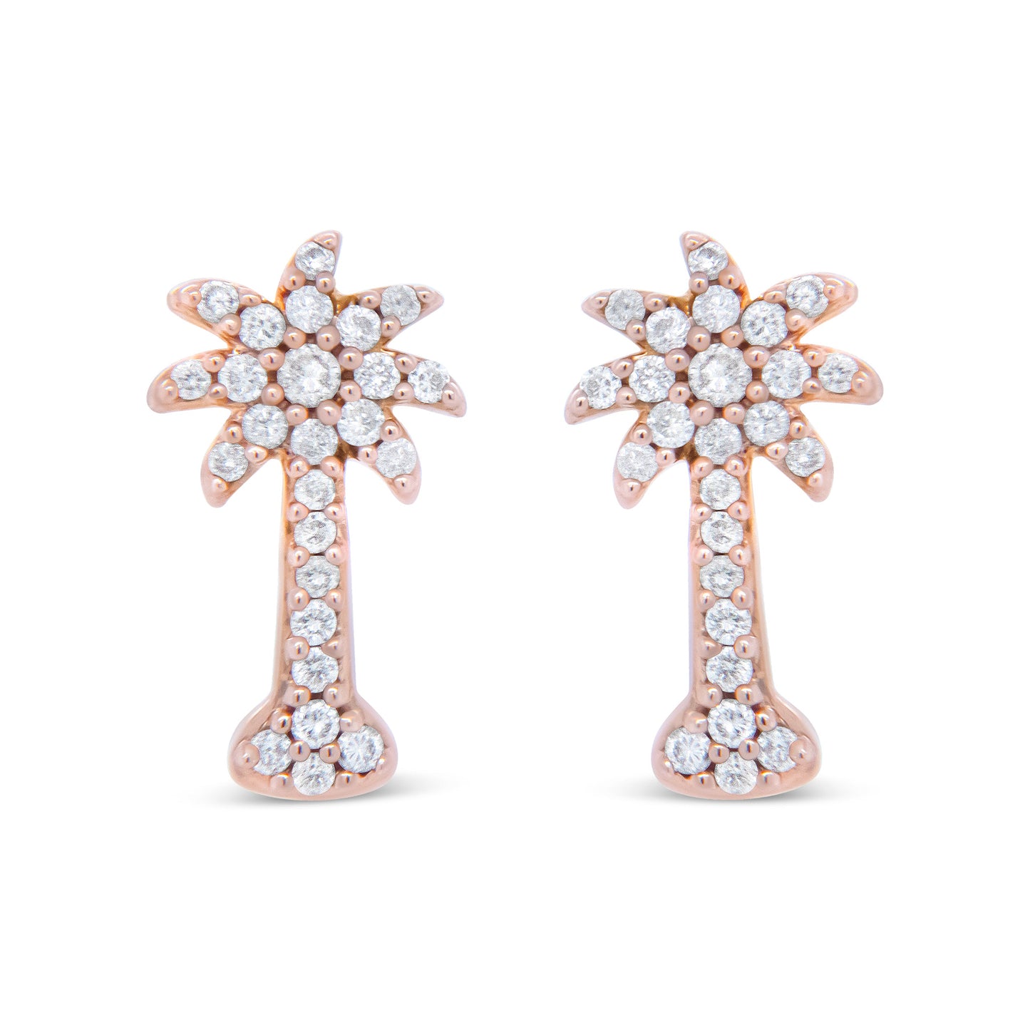 Pendientes de Stud de Palma de Diamante de Oro Rosa de 10K