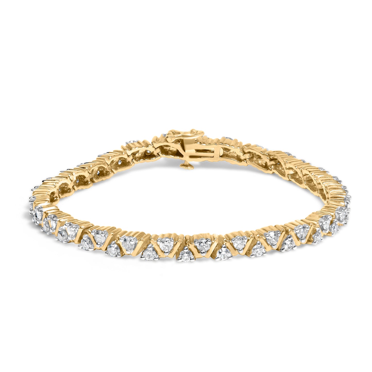 14K Yellow Gold Diamond Triangle Link Tennis Bracelet - 7 Inches